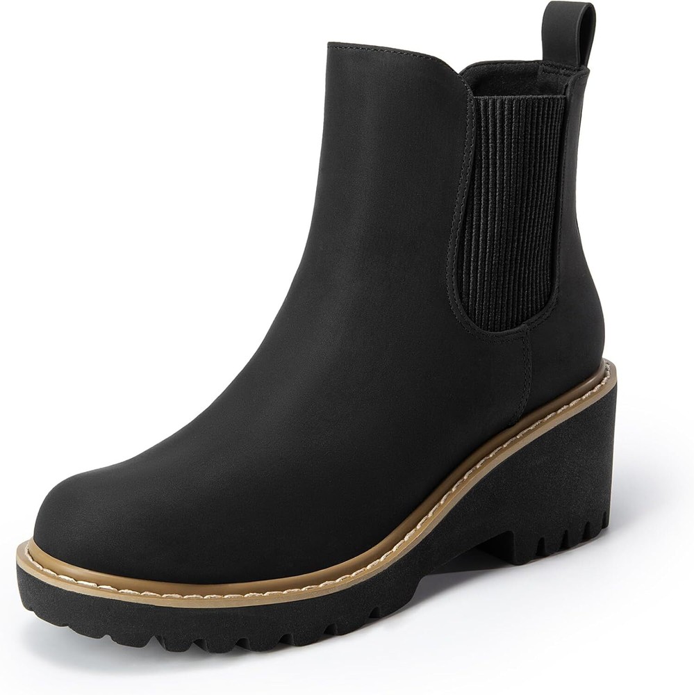 DREAM PAIRS Womens Wedge Chelsea Ankle Boots Round Toe Low Heel Design