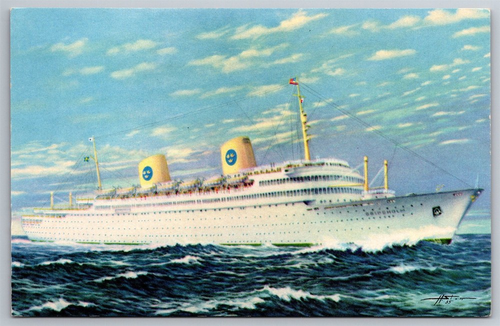 Cruise Liner Swedish American Line Gothenburg Direct New York Postcard R14