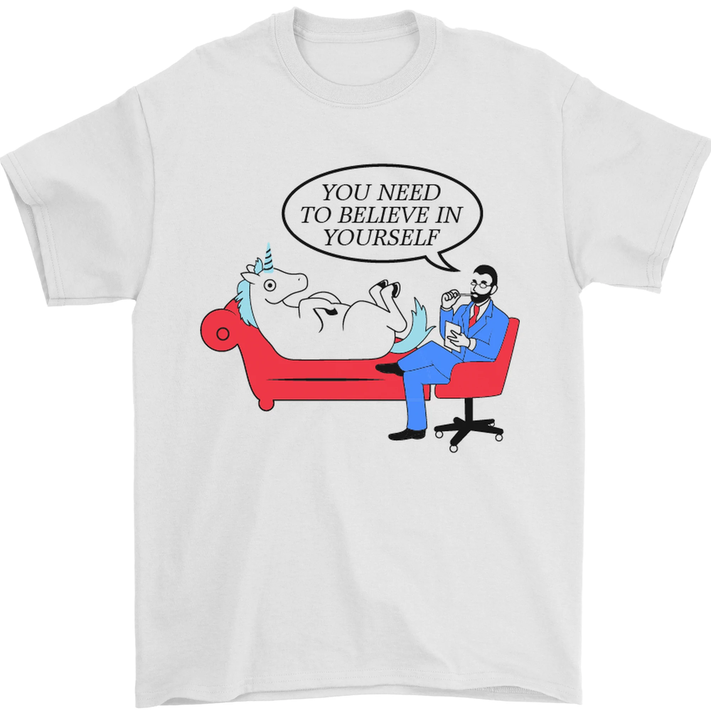 Believe in Yourself Funny Unicorn Mens T-Shirt 100% Cotton