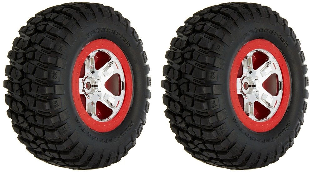 Traxxas 5867 BF Goodrich Mud-Terrain T/A KM2 Tires Pre-Glued on Chrome, Red Bead