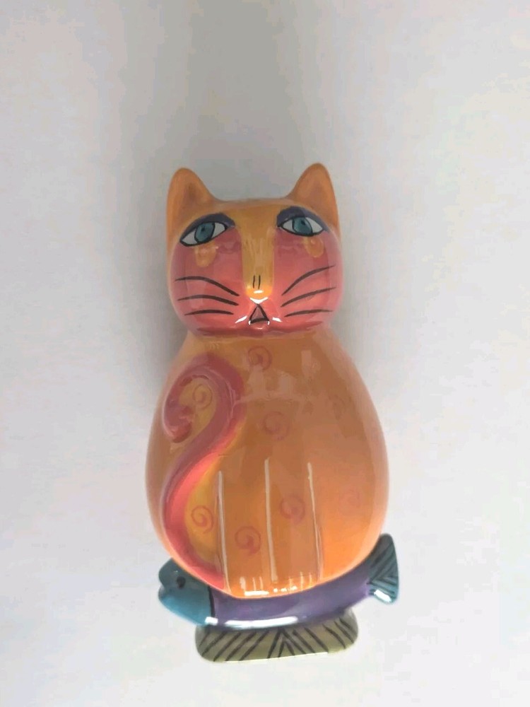 Laurel Burch 4 1/2 Inch Magnetic Flower Vase Cat Orange