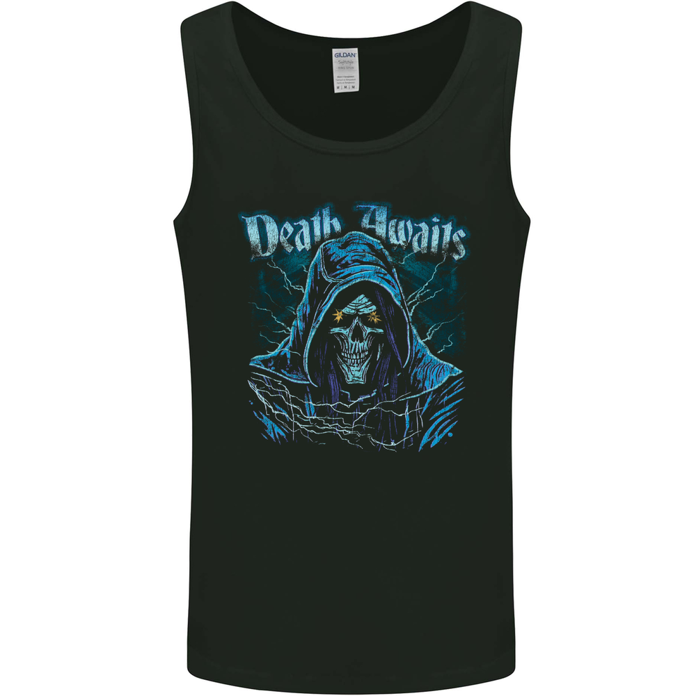 Death Awaits Evil Grim Reaper Skull Mens Vest Tank Top
