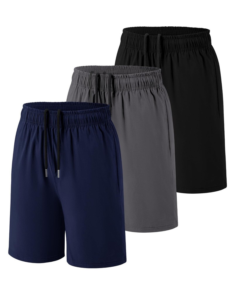3 Pack Boys Athletic Shorts Quick Dry Basketball Soccer Running Sports Gym Ac...