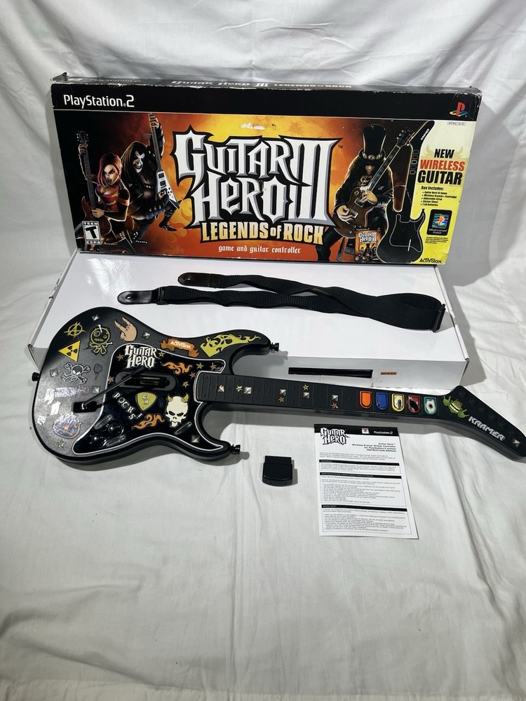 Guitar Hero 3 Legends of Rock PS2 Kramer Guitar Wireless,W/Strap+Dongle and box