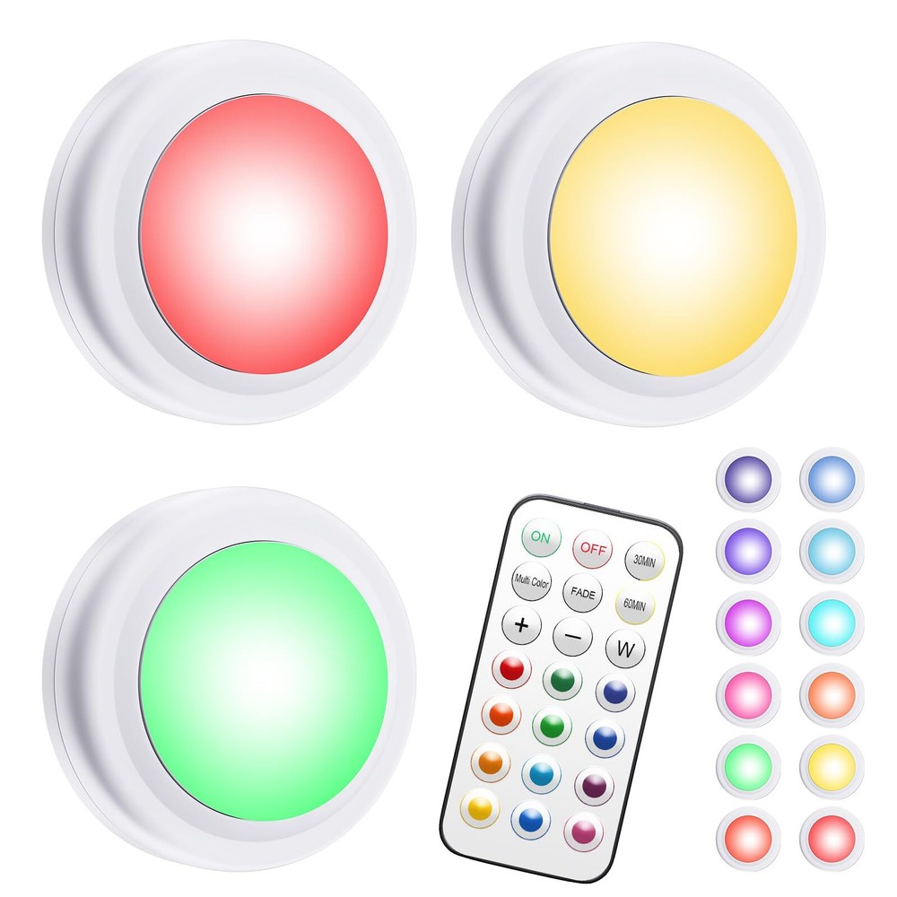 Puck Lights with Remote,13 Colors Changeable LED Puck lightings Battery Power...