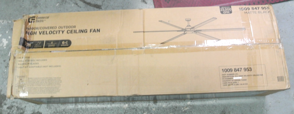 Commercial Electric High Velocity 10 ft. Indoor/Outdoor Matte Black Ceiling Fan