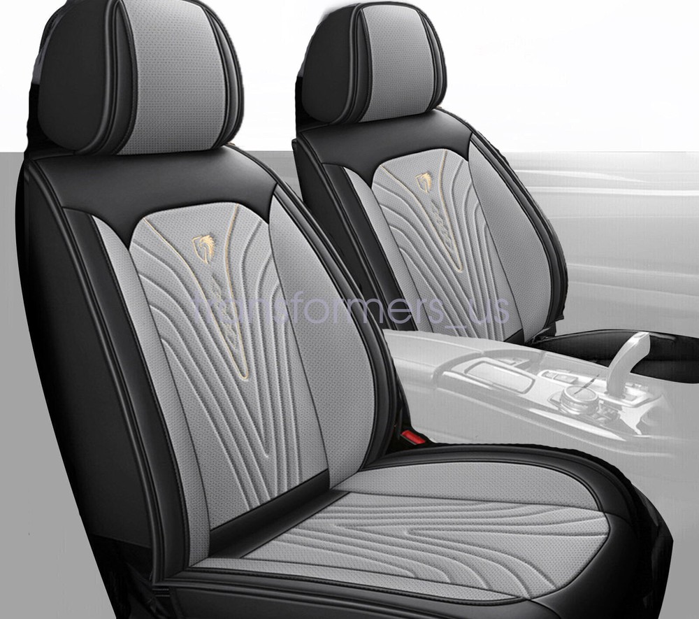 For Hyundai Sedan Front & Rear Seat Cover Full Set Leather Cushion Black & Gray