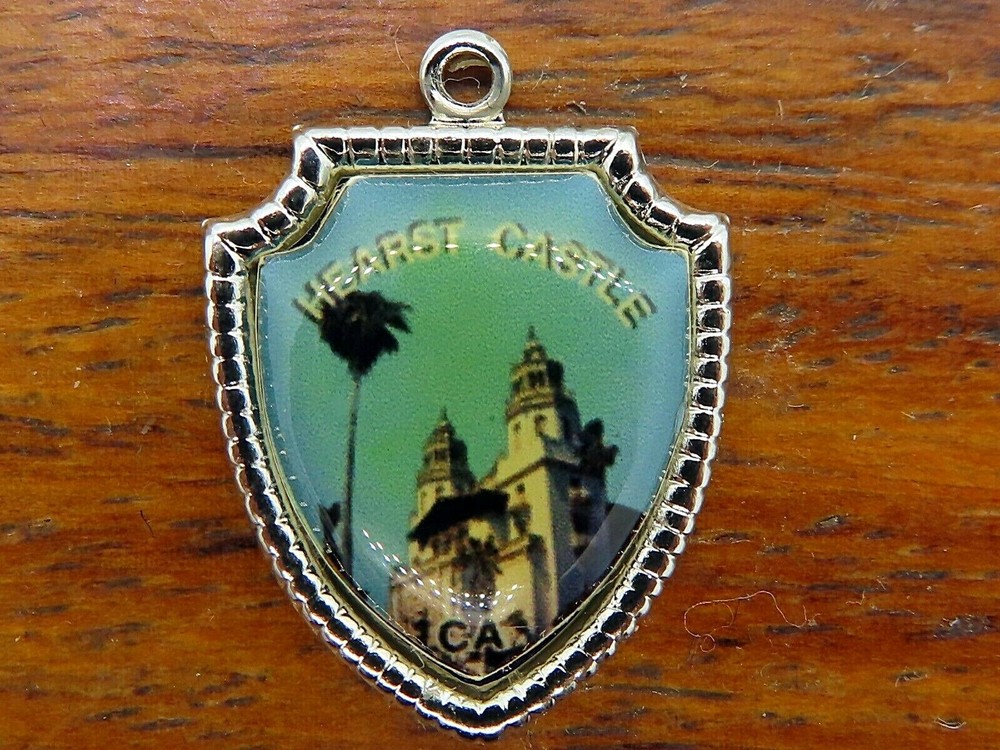 Vintage silver HEARST CASTLE SAN SIMEON  CALIFORNIA TRAVEL SHIELD charm 43-2