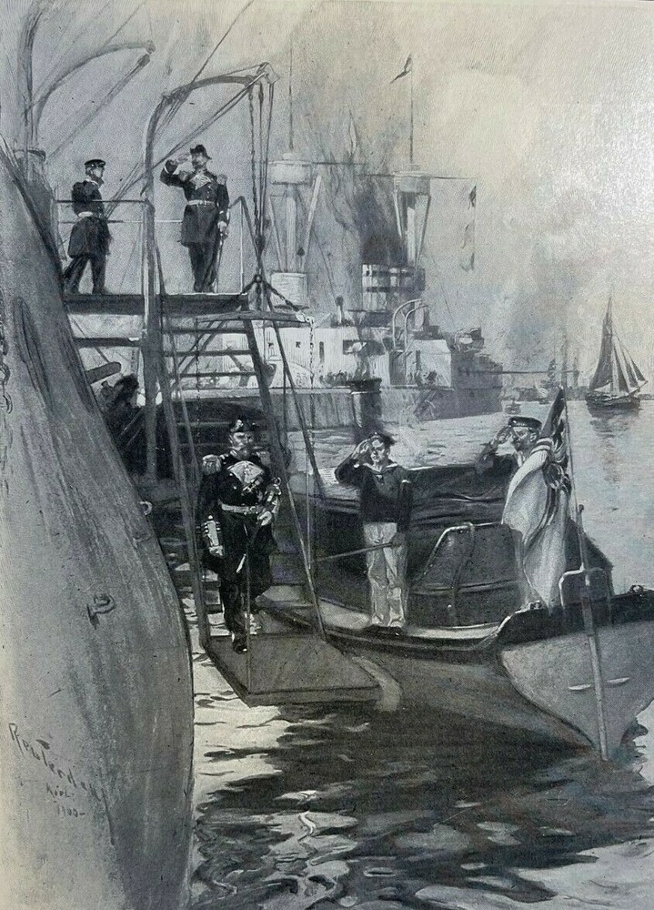 1901 German Navy Kiel Harbor North Sea Squadron Kaiser Friedrich III illustrated