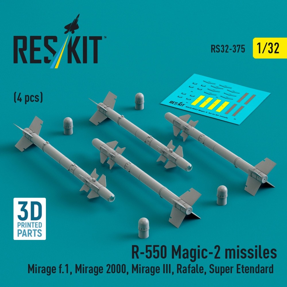 1:32 Scale R.550 Magic-2 Missiles 4-Pack - 3D Printed RS32-0375 Model Kit Accessory