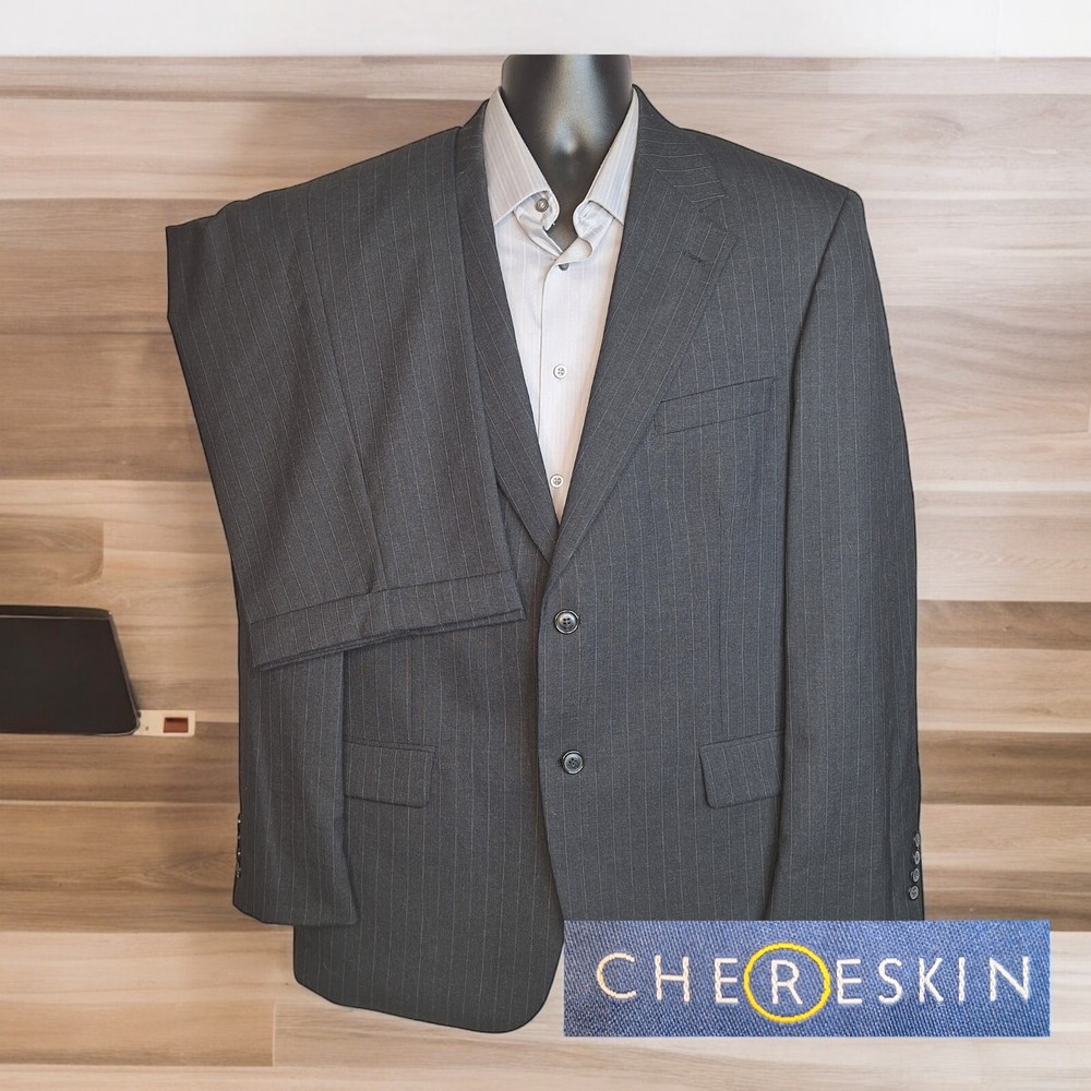 Chereskin 2 Piece Suit Mens 44R 38X30 Charcoal Pinstripe VL Wool