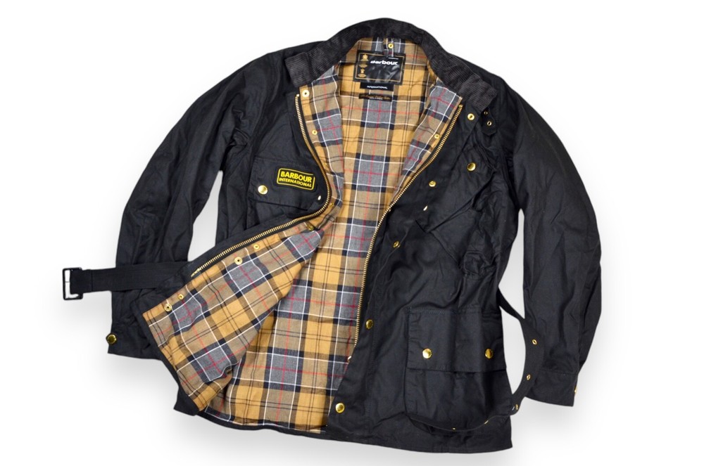 Men's Barbour International Jacket Wax Belted Black England Classic Size 44