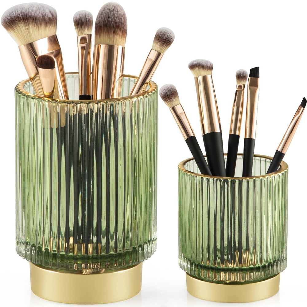Makeup Brush Holder,2 Pack Glass Makeup Brush Holder Organizer Store Cosmetic...