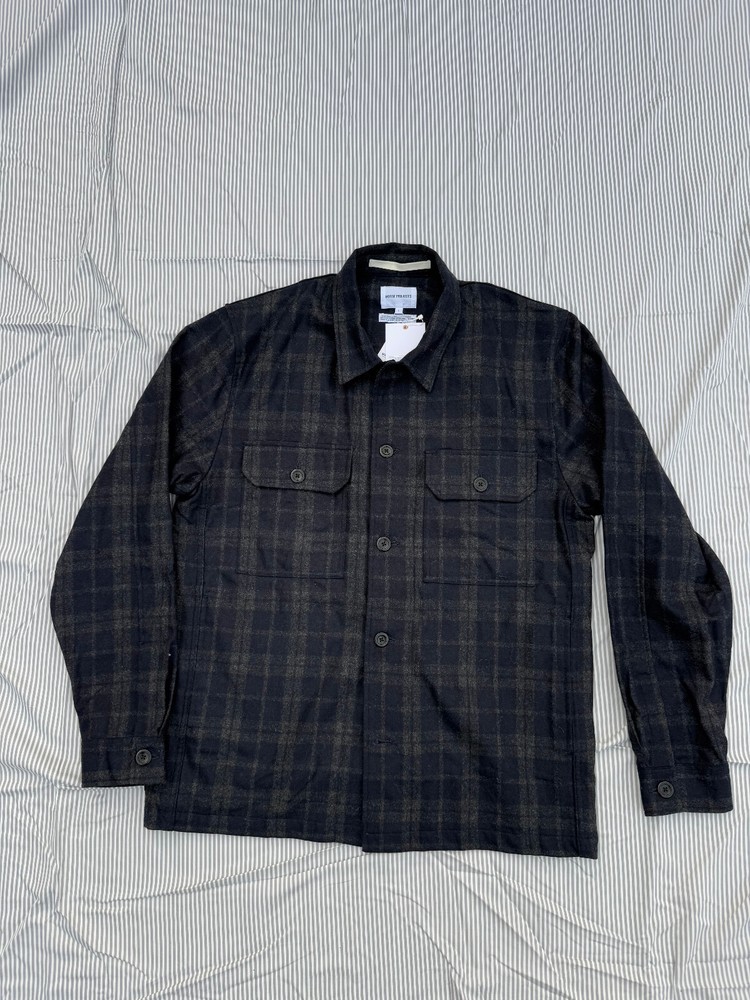 NWT Norse Projects Kyle wool blend navy blue plaid overshirt large