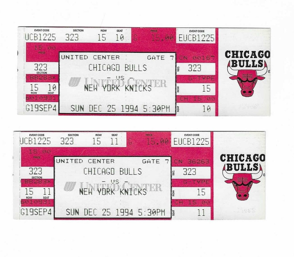 Chicago Bulls vs New York Knicks Unused Basketball Tickets From 12/25/1994