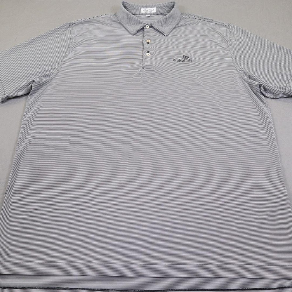 Peter Millar Polo Shirt Mens XL Gray Stripe Summer Comfort Kukui'ula Resort Golf