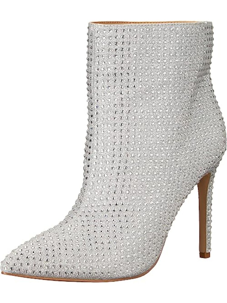 JEWEL BADGLEY MISCHKA Womens Silver Jude Pointed Toe Stiletto Booties 5 M