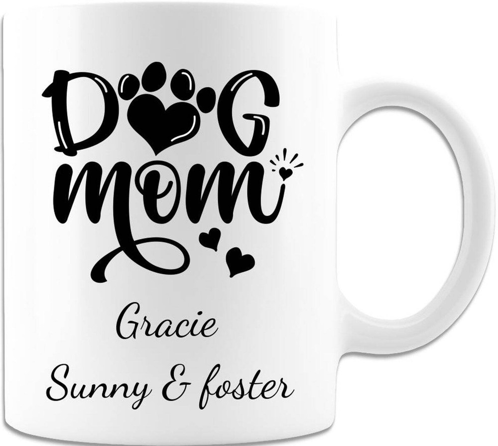 Dog Mum Paw Print Heart Custom Personalize Name White Ceramiccoffee Mug Gift