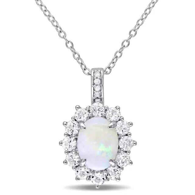 2Ct Oval Cut Simulated Fire Opal Women Stunning Pendant 14K White Gold Plated