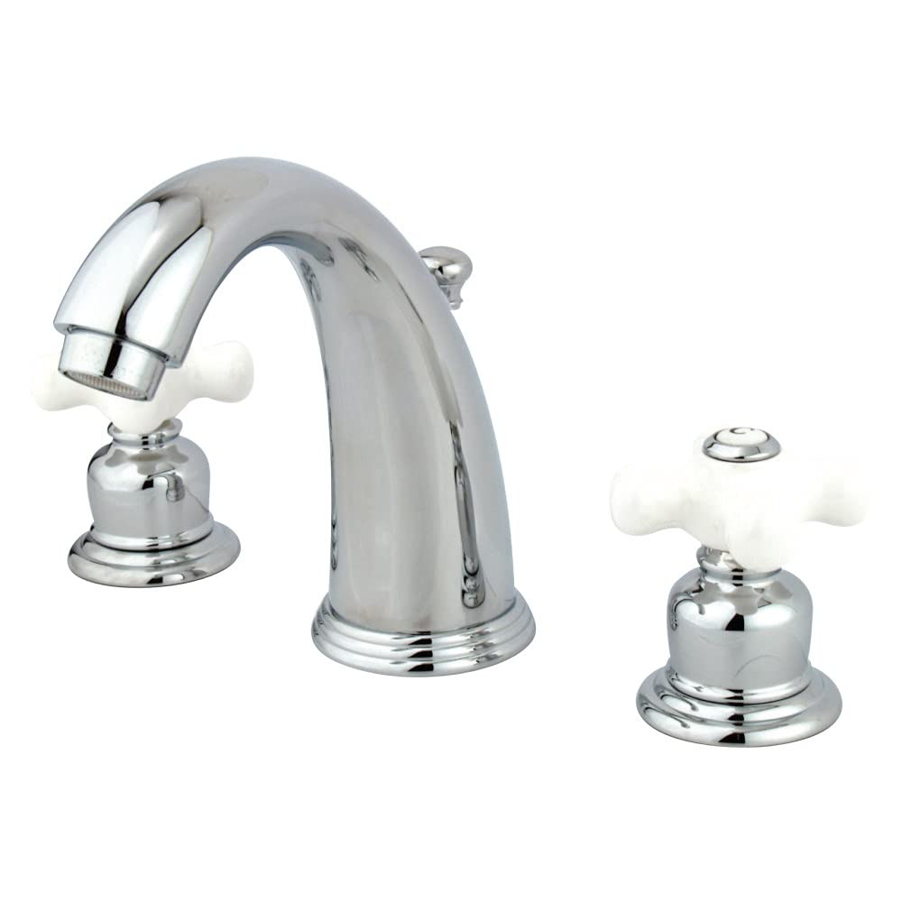 KB981PX Victorian Widespread Lavatory Faucet, Porcelain Cross Handle, Polishe...