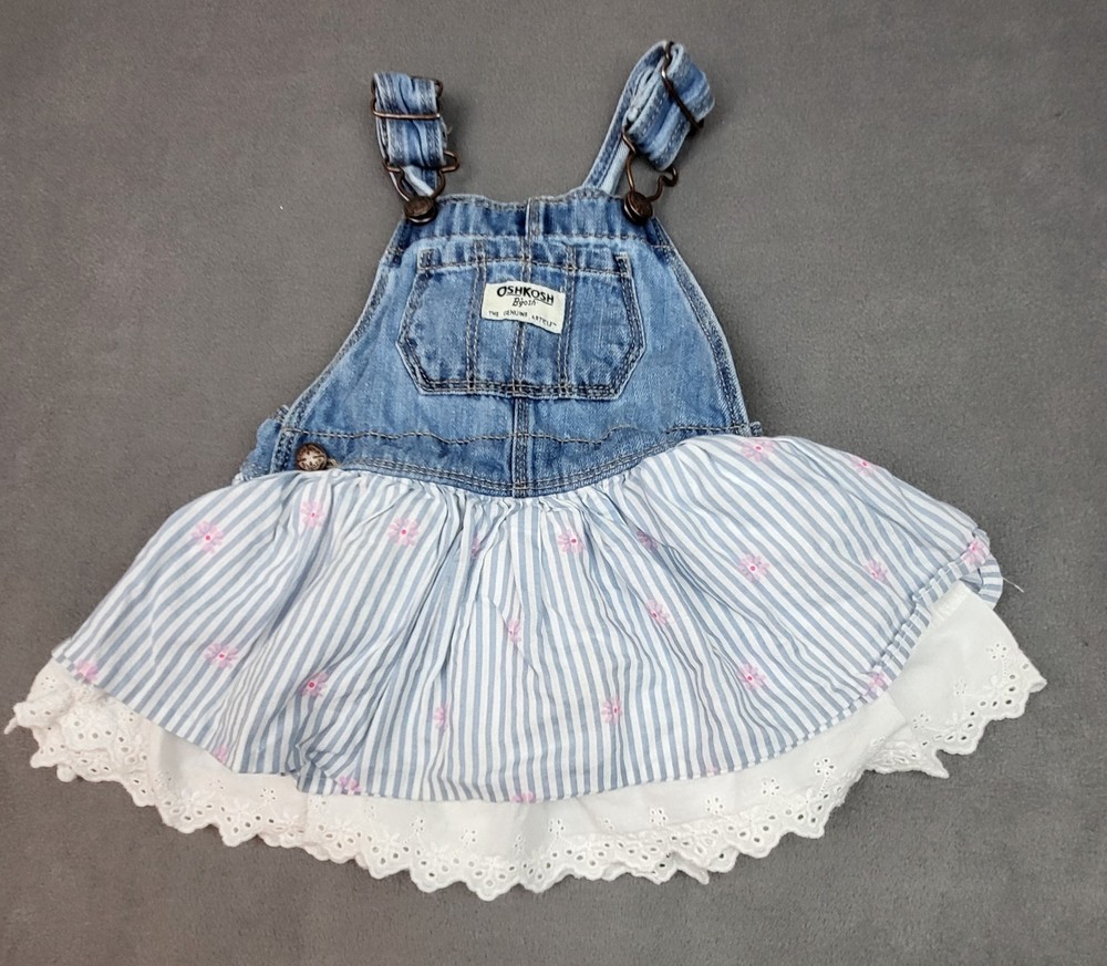 Oshkosh Bgosh Overalls Babygirl 18M Blue Ruffle Skirt Lightweight Outdoor Farm