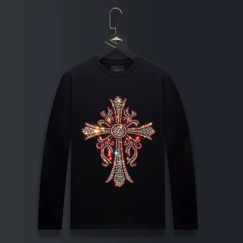 New Fashion Cross Trend Rhinestone Long Sleeve Luxury  Men T-Shirt Plus Size 6XL