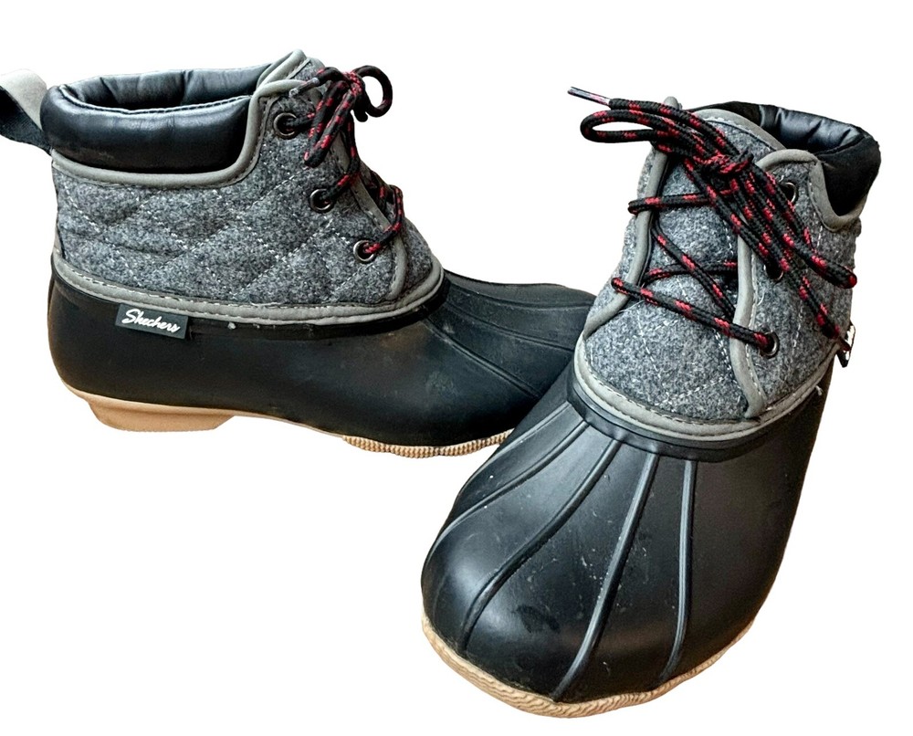 Skechers Women's Pond Lil-Puddles 44376 Black Gray Duck Boots Shoes Size 7