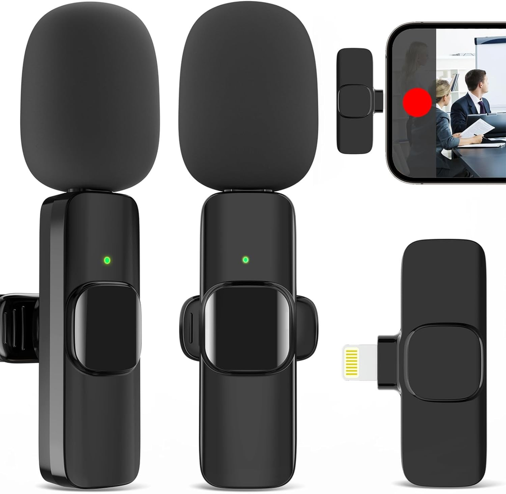 2 Pack Wireless Lavalier Microphone for Iphone, Professional Lapel Black