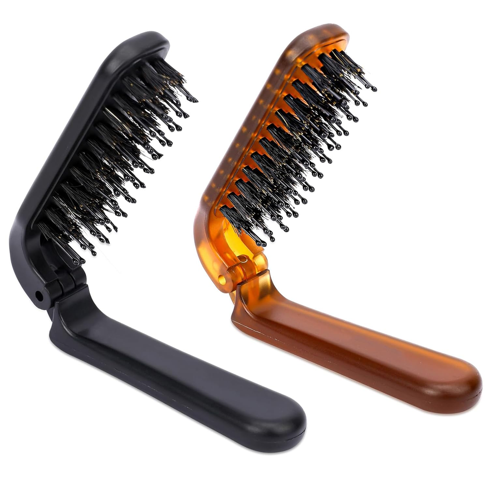 Portable 2-Pack Mini Travel Folding Boar Bristle Hair Brush