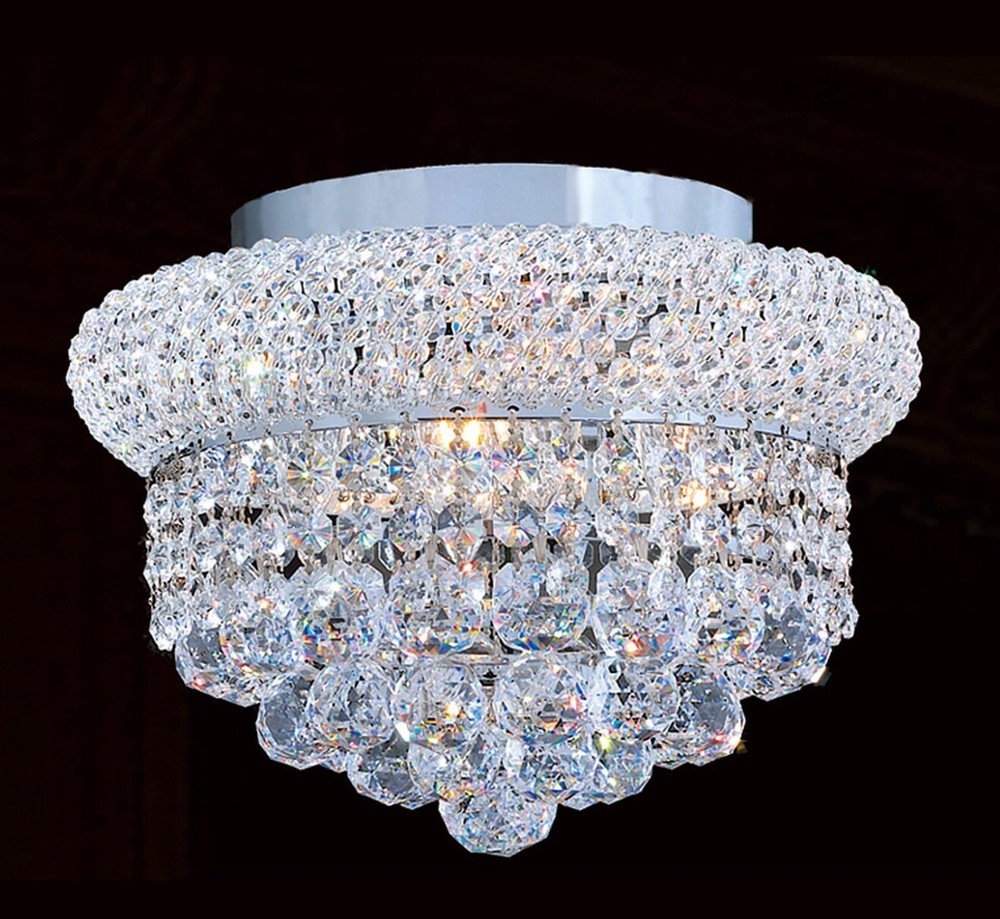 Empire Collection 4 Light Chrome and Crystal Flush Mount Chandelier RARE W01