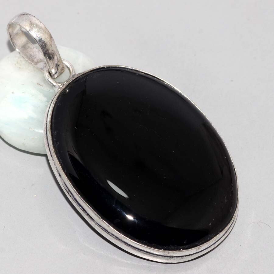 Black Onyx 925 Silver Plated Handmade Gemstone Pendant 2.1