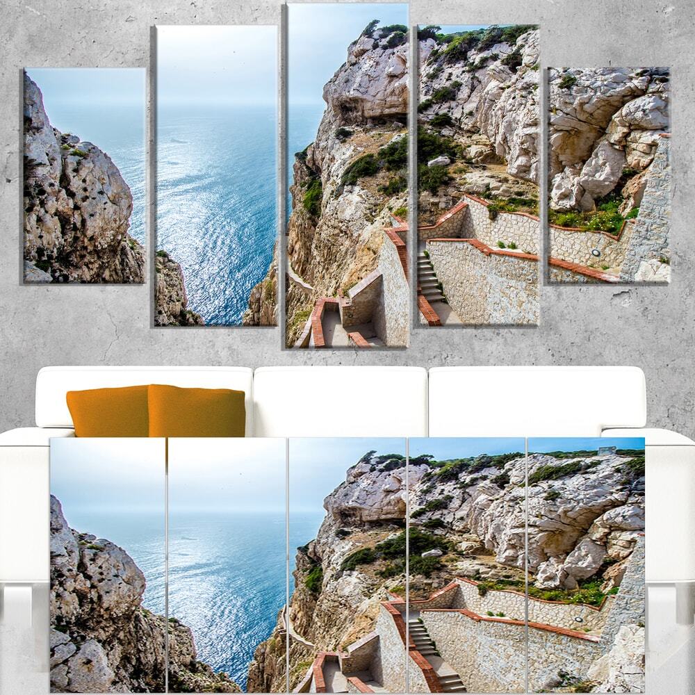 Stairway to Neptune's Grotto - Seashore Canvas Wall Artwork Blue 60 in. wide x 2