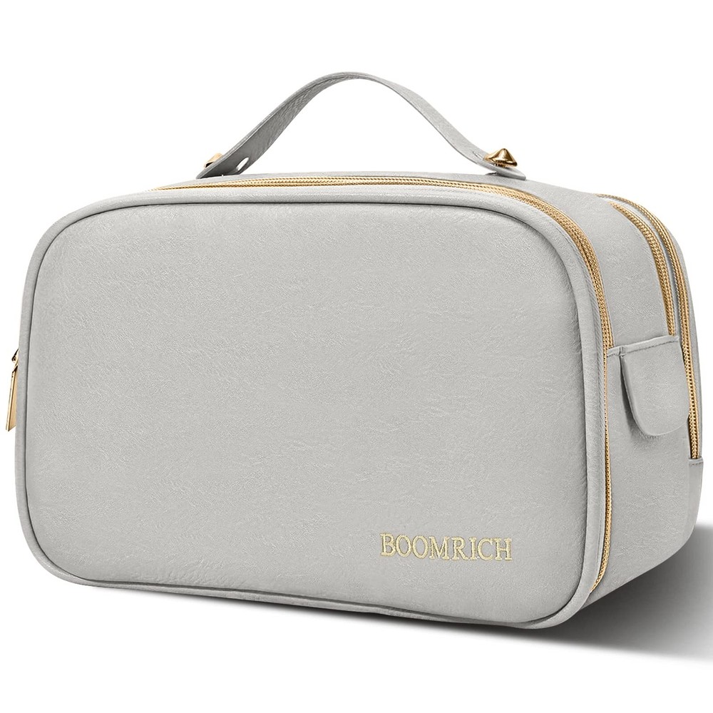 Large Water-Resistant Leather Travel Makeup Bag for Women