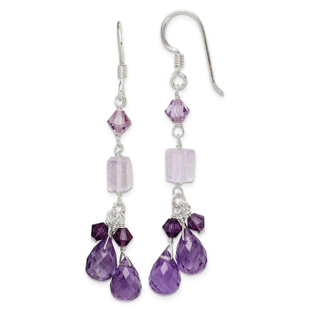 Sterling Silver Amethyst, Lavender Quartz & Crystal Drop & Dangle Earrings