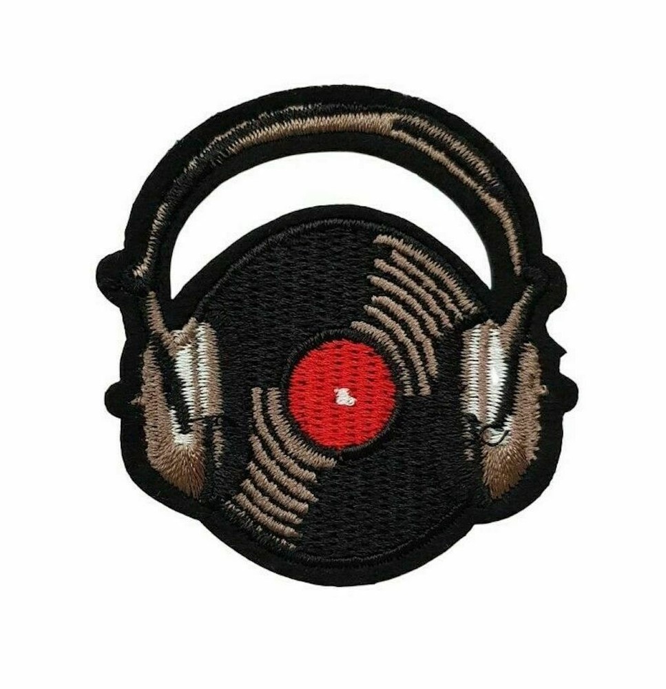 Record with Headphones DSX Vinyl Music Retro Beats Ear Pods DJ Patch P-3562