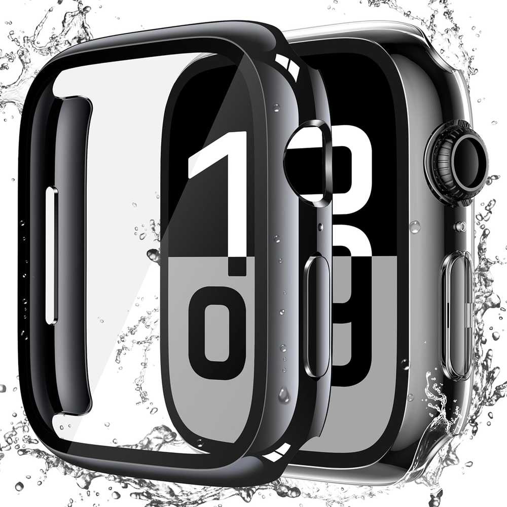 [2 Pack Waterproof Hard Case with Tempered Glass Compatible with Apple Watch Ser