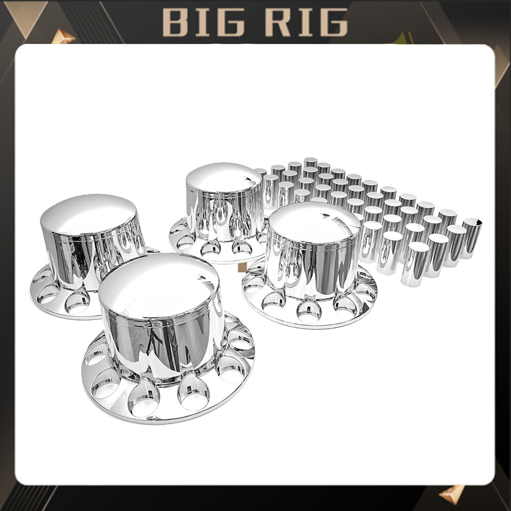 33mm Chrome Semi Truck Wheel Covers with Thread-On Lug Nut Hub Kit
