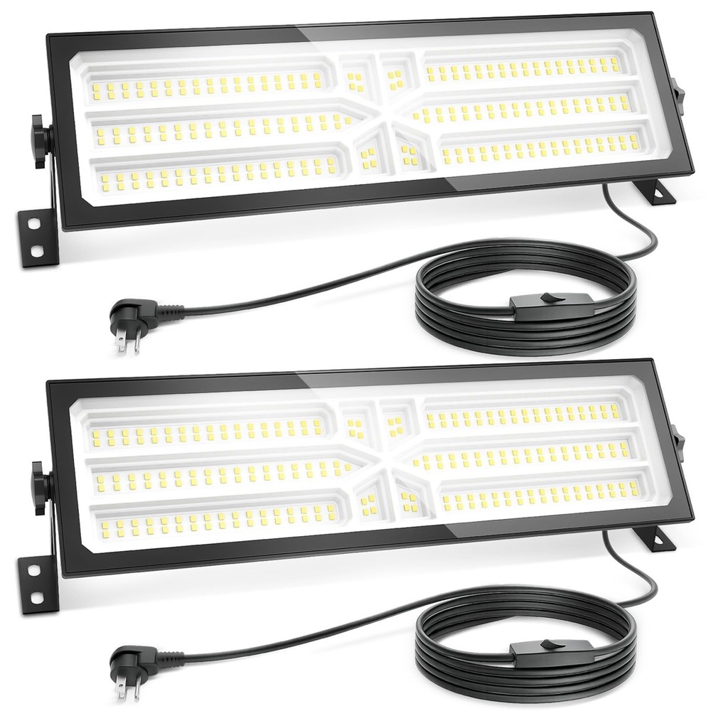2 Pack Linkable LED Shop Light (Built-in Outlet) - 100W 15000LM Aluminum Plug...