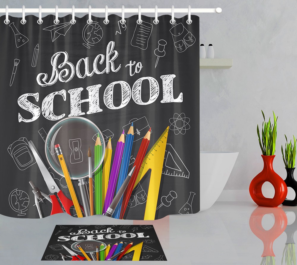 Back to school to Learn Shower Curtain Liner Waterproof Fabric Bathroom Hooks-image