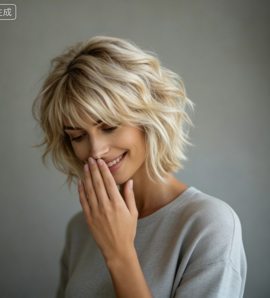 Ombre Blonde Bob Wig with Bangs 100% Human Hair Wave Lace Front Wig