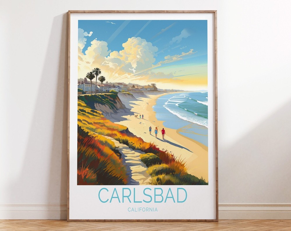 Carlsbad California Travel Poster Carlsbad California Coastal Wall Art Carlsbad