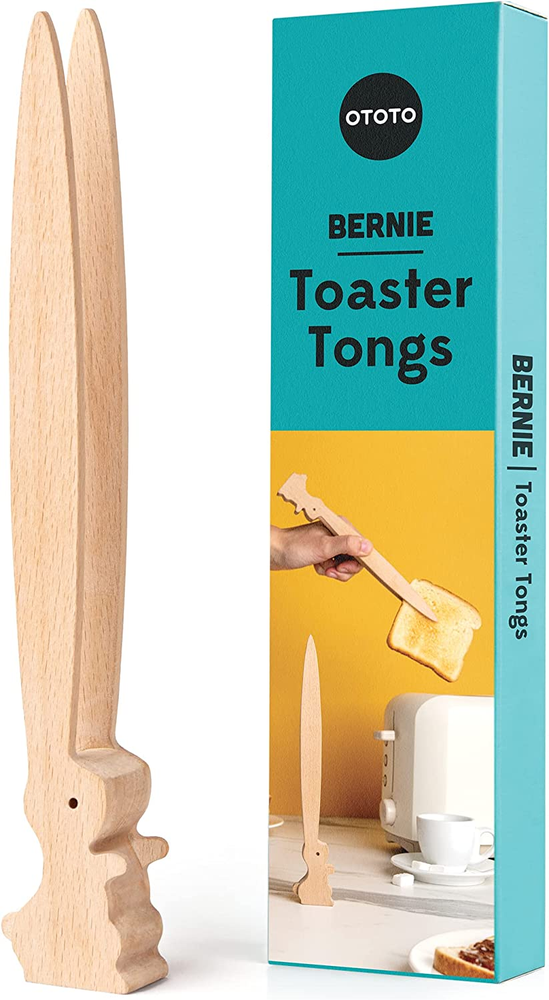 OTOTO Bernie Bunny Toaster Tongs - Rabbit Toast Tongs, Wooden Tongs for Toaster,