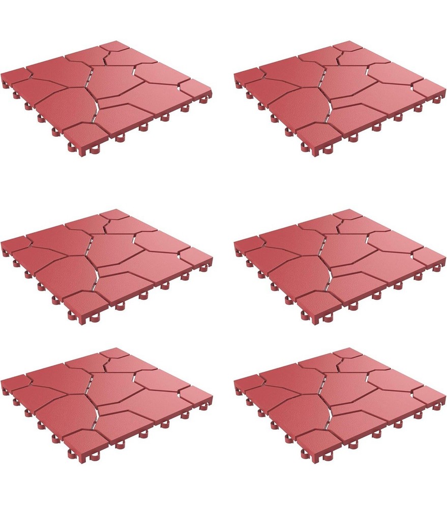 Real Stone Look 6-Pack 12x12 Interlocking Patio Deck Tiles Polypropylene
