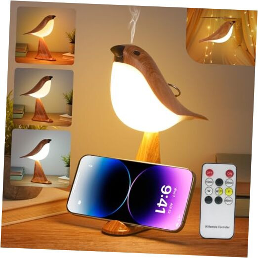 Upgraded 2600mAh Cordless Touch Desk Lamp with Bird-Shaped Phone Holder Base