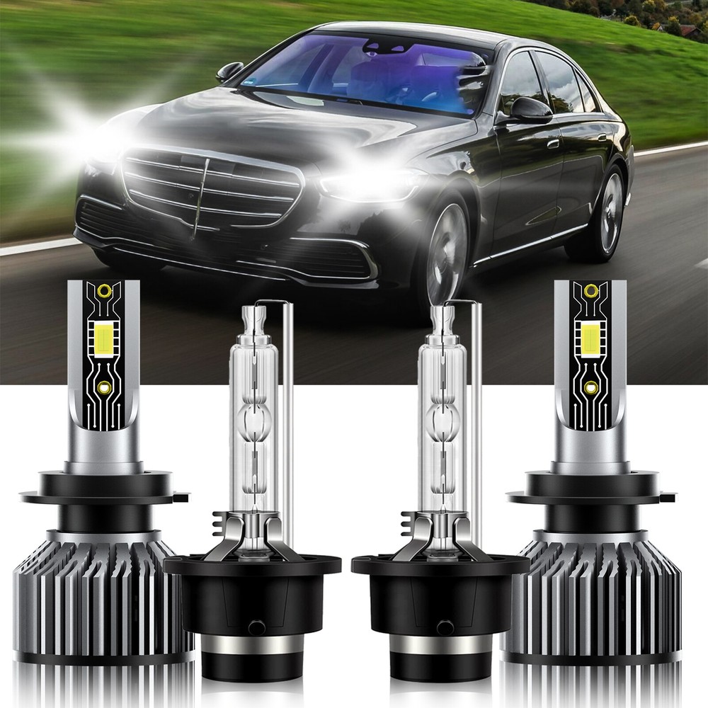 For Mercedes-Benz S500 1997-2005 4Pcs LED HID Headlight Bulbs High Low H7+D2S