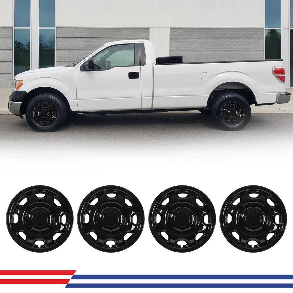 2010-2025 Ford F-150 XL 17-Inch Black 8-Slot Wheel Skin Hub Caps for R17 Steel Rims  