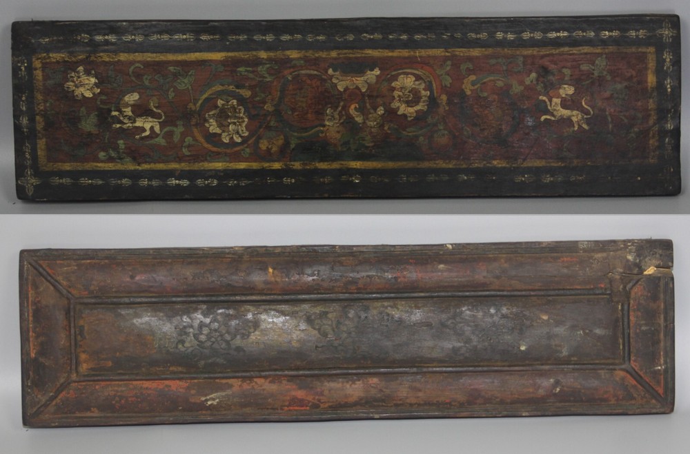 Wonderful Tibet 18th Century Old Antique Buddhist Painted Wood Block Sutra Cover