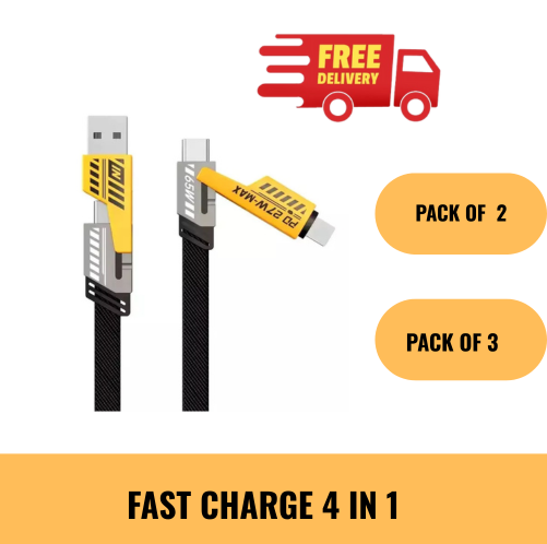 4 in 1 Fast Charging USB Cable PD Charger Cord for iPhone USB-C Samsung Android