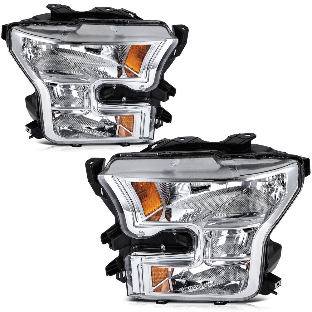 For 2015-2017 Ford F150 Chrome Housing Headlights Assembly Passenger Driver Pair
