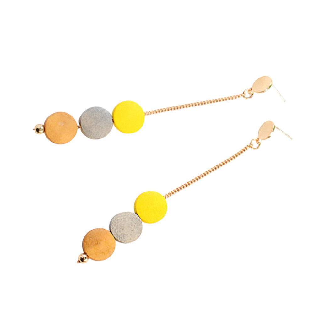 1 Set Lady Elegant Style Wooden Earrings With Tassel Pendant Decoration Use